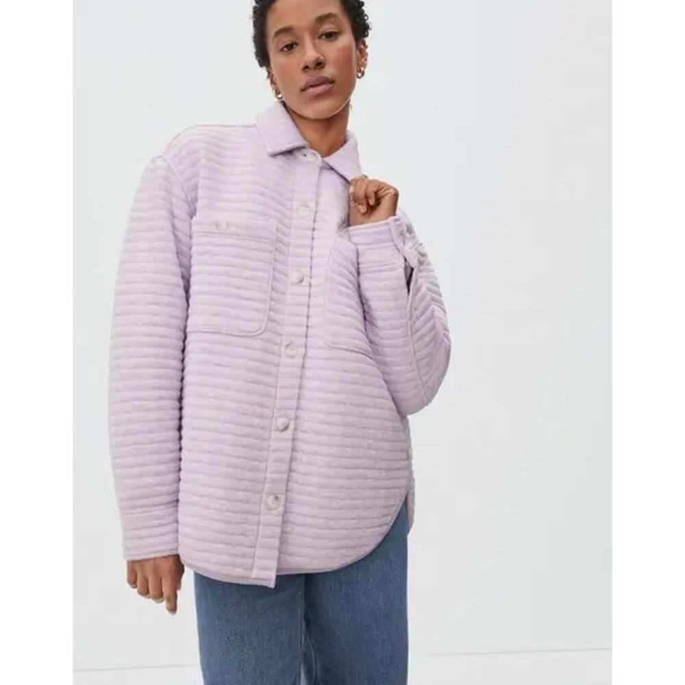 Everlane Organic Cotton Quilted Shirt Jacket Oversized Shacket Purple Small
